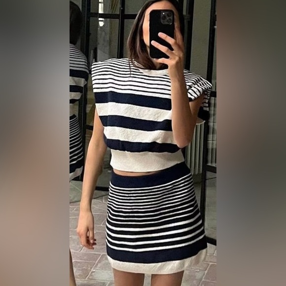 Zara Tops - Zara Matching Skirt and Top Set Size Small Ivory And Blue Stripe - unworn new